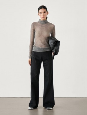 Massimo Dutti Cutwork In A Wool Blend Women T-Shirt Grey | US-VN7568034