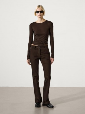 Massimo Dutti Cutwork In A Wool Blend Women T-Shirt Dark Brown | US-JH9045278