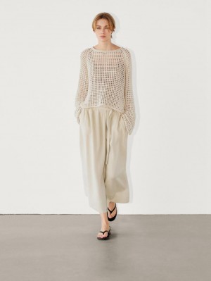Massimo Dutti Cutwork With Wide Sleeves Women Sweater Cream | US-WX7504318