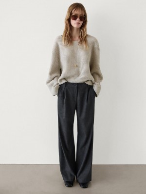 Massimo Dutti Darted Pinstripe Women Trousers Dark Grey | US-CD8432916
