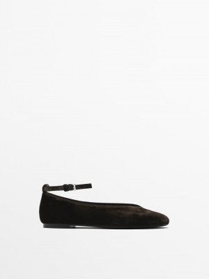 Massimo Dutti Detachable Strap Women Ballet Flats Dark Brown | US-IK1469270