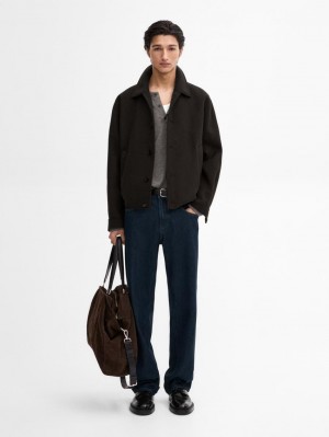 Massimo Dutti Double Wool Blend Bomber Men Jacket Dark Brown | US-RG5978326