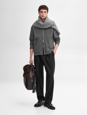 Massimo Dutti Double Wool Blend Men Bomber Jacket Grey | US-QY3678051
