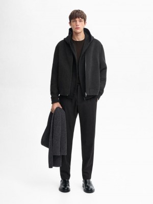 Massimo Dutti Double Wool Blend Men Bomber Jacket Dark Grey | US-HN0197834