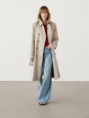 Massimo Dutti Double-breasted Cotton Women Trench Coat Beige | US-SU9765824