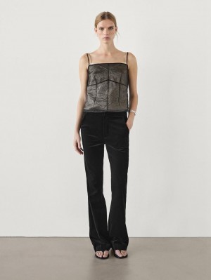 Massimo Dutti Double-layer Organza Women Top Black | US-QO7068194