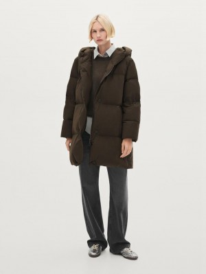 Massimo Dutti Down With Hood Women Puffer Jacket Chocolate | US-DC3218546