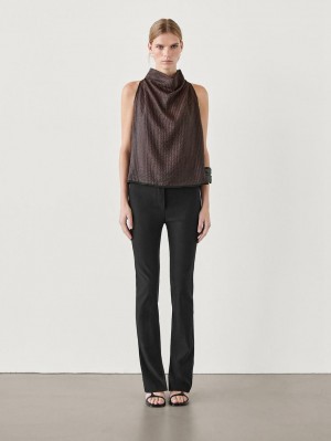 Massimo Dutti Draped Neck Halter Women Top Dark Brown | US-OE7269538