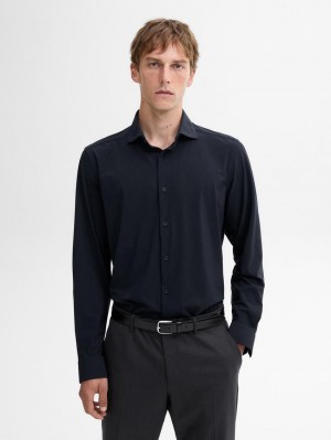 Massimo Dutti Easy Iron Slim Fit Men Shirts Navy | US-QH5328790