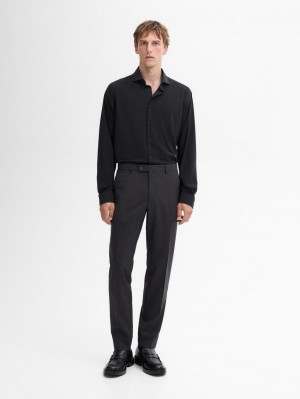Massimo Dutti Easy Iron Slim Fit Men Shirts Black | US-MH4706912
