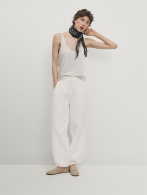 Massimo Dutti Elasticated Waistband And Adjustable Hems Women Trousers White | US-ZH2418657