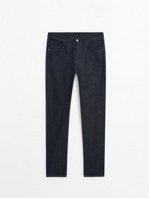 Massimo Dutti Faded Effect Slim Fit Men Jeans Indigo | US-HY8356149