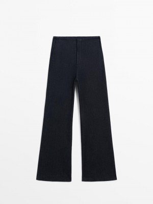 Massimo Dutti Faded Mid-rise Flare Fit Women Jeans Navy | US-XV5197802