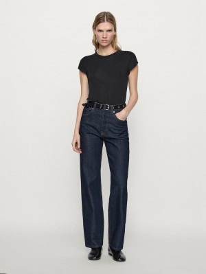 Massimo Dutti Faded Straight-leg High-waist Women Jeans Dark Blue | US-CY3519867