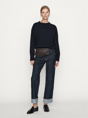 Massimo Dutti Faded Straight-leg High-waist Women Jeans Dark Blue | US-GS8094375