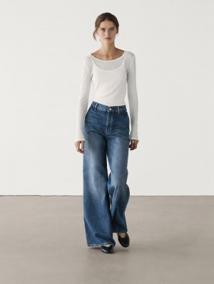 Massimo Dutti Faded Wide-leg Relaxed Fit Women Jeans Blue | US-DC6874209