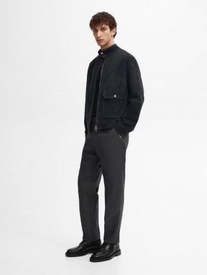 Massimo Dutti Faded-effect Suede Men Leather Jacket Indigo | US-HL9085234
