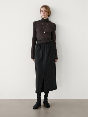 Massimo Dutti Flannel Midi Women Skirts Black | US-PB4693580