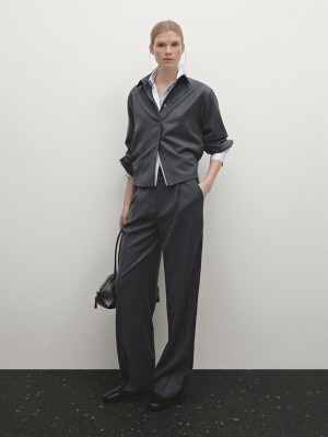Massimo Dutti Flannel With Elastic Detail Women Trousers Dark Grey | US-ET4617029