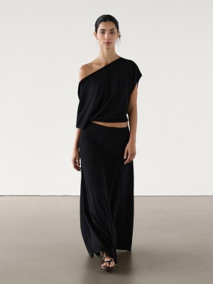 Massimo Dutti Flared Knit Co-ord Women Skirts Black | US-WY2794531