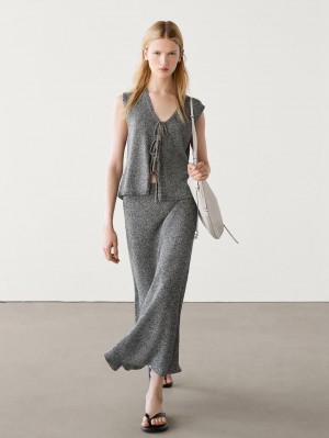 Massimo Dutti Flared Knit Midi Women Skirts Grey | US-KN9425361