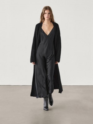 Massimo Dutti Flared Midi Slip Women Dress Black | US-QT7648521
