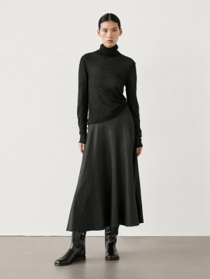 Massimo Dutti Flared Midi With Waist Detail Women Skirts Dark Grey | US-LF2356408