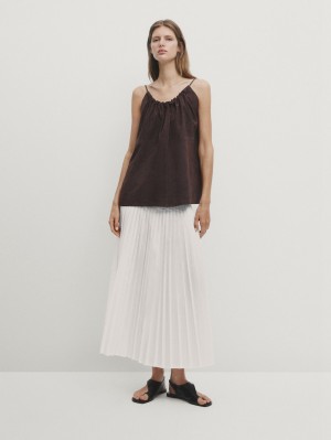 Massimo Dutti Flared Pleated Women Skirts White | US-GA5208694
