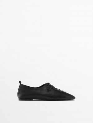 Massimo Dutti Flat Women Lace Up Boots Black | US-JO7943056