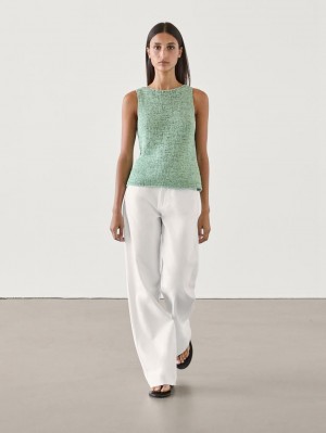 Massimo Dutti Flecked Cotton Blend Knit Women Top Green | US-VW5803612