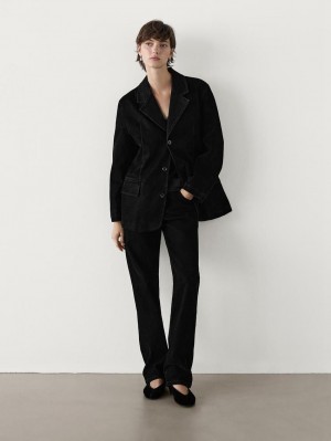 Massimo Dutti Flocked Denim Women Blazer Black | US-VT2341950