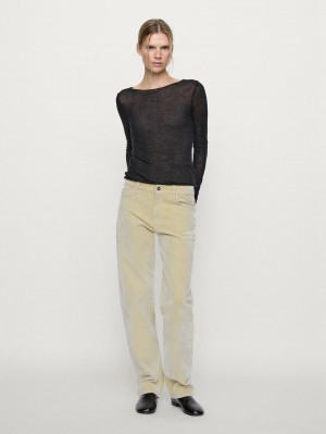 Massimo Dutti Flocked Denim-effect Women Jeans Cream | US-IA2194536