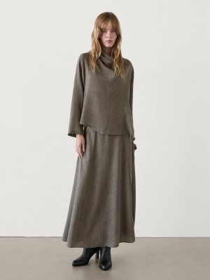 Massimo Dutti Flounce Midi Women Skirts Dark Brown | US-ZK4891632
