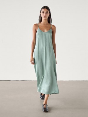 Massimo Dutti Flowing Camisole Midi With Straps Women Dress Green | US-TU2610574