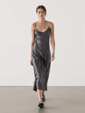 Massimo Dutti Flowing Camisole Midi Women Dress Silver | US-BD9561247