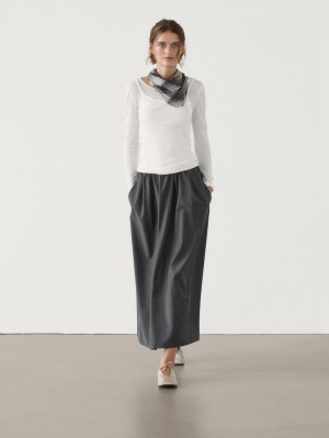 Massimo Dutti Flowing Midi With Gathered Detail Women Skirts Dark Grey | US-OH2869174