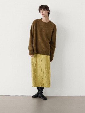 Massimo Dutti Flowing Midi Women Skirts Yellow | US-AN2905637