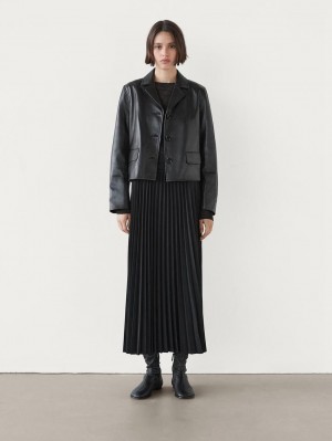 Massimo Dutti Flowing Pleated Midi Women Skirts Black | US-DI7968102