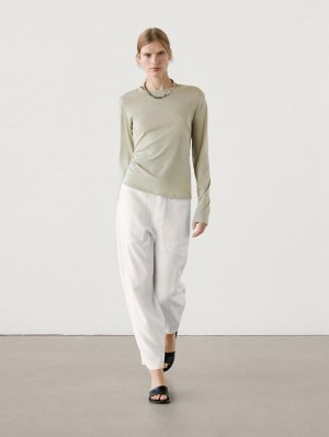 Massimo Dutti Flowing Relaxed Fit With Pockets Women Trousers Cream | US-MV9831524