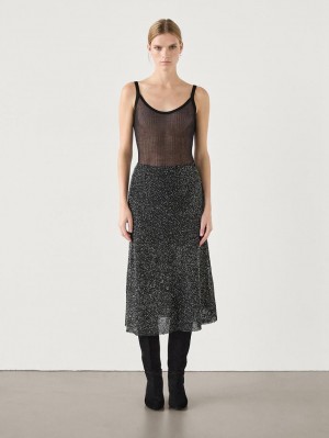 Massimo Dutti Flowing Rhinestone Women Skirts Black | US-HM4259016