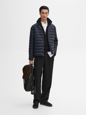 Massimo Dutti Foldable Lightweight Down Men Puffer Jacket Navy | US-NL1085964