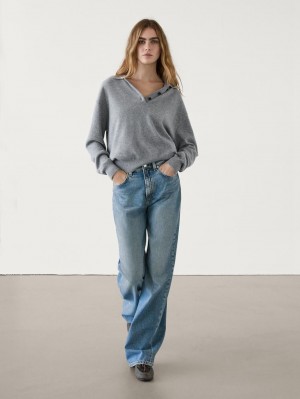 Massimo Dutti Full Length Wide-leg High-waist Women Jeans Blue | US-AO0427869