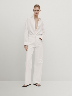 Massimo Dutti Full Length Wide-leg High-waist Women Jeans Cream | US-SK2956104