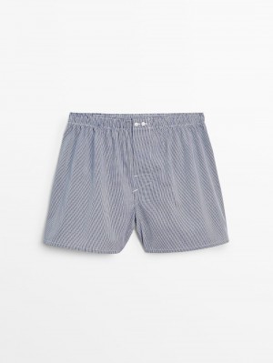 Massimo Dutti Gingham Poplin Men Underwear Navy / White | US-RT8416297