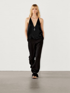Massimo Dutti Halter With Open Back Women Top Black | US-UH8752913