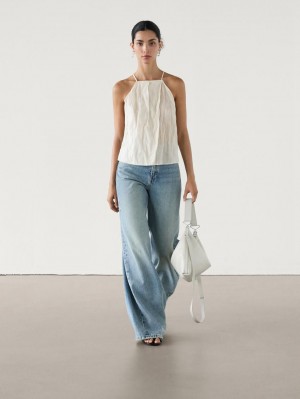 Massimo Dutti Halter With Roots Print Women Top Cream | US-EP9125476