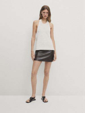 Massimo Dutti Halterneck With Low-cut Back Women Top Cream | US-BQ8107563