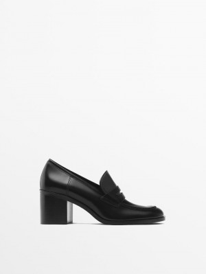 Massimo Dutti Heeled Women Loafers Black | US-ZL3246017