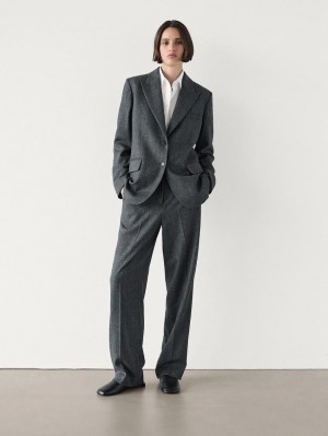 Massimo Dutti Herringbone Suit Women Trousers Black | US-WS4230876