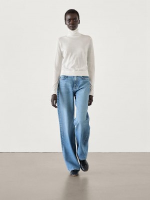 Massimo Dutti High Neck Knit Women Jumpers Cream | US-KT5287169